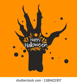 Vector illustration of Happy Halloween text for party invitation, greeting card, banner. Handwritten holiday calligraphy Halloween poster, badge template. vector illustration