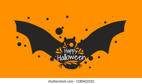 Vector illustration of Happy Halloween text for party invitation, greeting card, banner. Handwritten holiday calligraphy Halloween poster, badge template. vector illustration