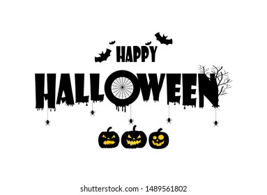 Vector illustration of Happy Halloween text on a white background.