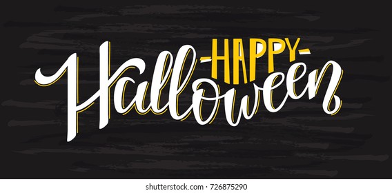 Vector illustration of Happy Halloween text for party invitation/ greeting card/ banner. Handwritten holiday calligraphy Halloween poster/ tag/ template. Lettering typography halloween illustration