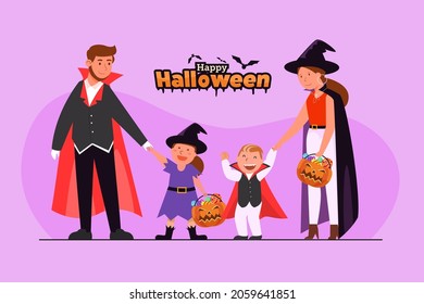 Vector illustration Happy Halloween (trick or treat) celebration with the characters for party invitation such as Banners, webpage, flyer, brochure, card