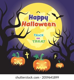Vector illustration Happy Halloween (trick or treat) celebration with the characters for party invitation such as Banners, webpage, flyer, brochure, card