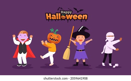 Vektorgrafik Frohes Halloween (Trick oder Treue) Feiern mit den Charakteren für Partyeinladung wie Banner, Webseite, Flyer, Broschüre, Karte