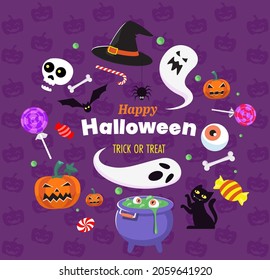 Vector illustration Happy Halloween (trick or treat) celebration with the characters for party invitation such as Banners, webpage, flyer, brochure, card