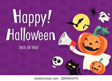 Vector illustration Happy Halloween (trick or treat) celebration with the characters for party invitation such as Banners, webpage, flyer, brochure, card