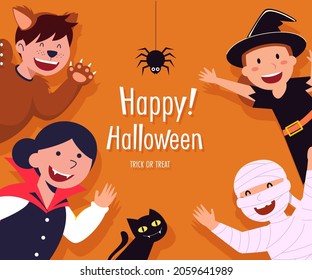 Vector illustration Happy Halloween (trick or treat) celebration with the characters for party invitation such as Banners, webpage, flyer, brochure, card