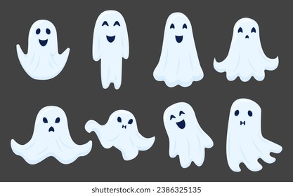 vector illustration happy halloween (trick or treat) celebration with the characters for party, cute halloween ghost collection