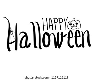 Vector illustration Happy Halloween. with web and spider. Trick or treat Hand drawn