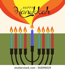 Vector illustration of Happy Hanukkah greeting card background.