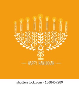 vector illustration of Happy Hanukkah with Judaic religion symbol.