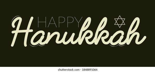 Vector illustration of Happy Hanukkah. Lettering text sign isolated on white background. Judaism symbol. Hanukkah logo for greeting card template