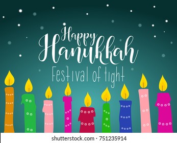 Vector illustration of Happy Hanukkah. Hanukkah logo for greeting card template