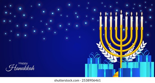 Vector illustration of Happy Hanukkah social media template