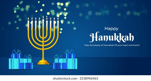 Vector illustration of Happy Hanukkah social media template