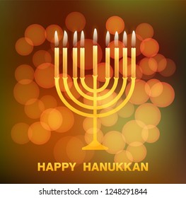 Vector illustration. Happy Hanukkah typography vector design for greeting cards and poster design template celebration. Hanukkah beautiful inscription. Beautiful background with burning candles.