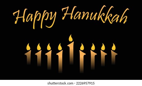 Vector illustration. Happy Hanukkah typography vector design for greeting cards and poster design template celebration. Hanukkah beautiful inscription. Beautiful background with burning candles.