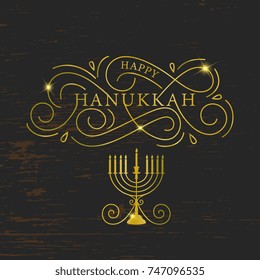 Vector illustration. Happy Hanukkah typography vector design for greeting cards and poster design template celebration. Happy Hanukkah beautiful inscription, lettering.