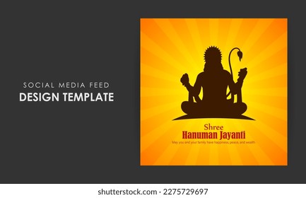 Vector illustration of Happy Hanuman Jayanti wishes social media story feed mockup template