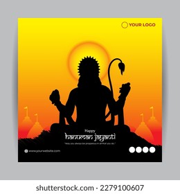 Vector illustration of Happy Hanuman Jayanti wishes greeting, written Hindi text means Happy hanuman jayanti