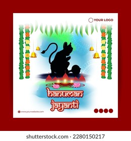 Vector illustration of Happy Hanuman Jayanti wishes greeting, written Hindi text means Happy hanuman jayanti