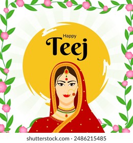 Vector illustration of Happy Hariyali Teej social media feed template