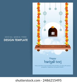 Vector illustration of Happy Hariyali Teej social media feed template