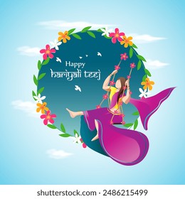 Vector illustration of Happy Hariyali Teej social media feed template