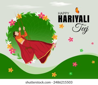 Vector illustration of Happy Hariyali Teej social media feed template