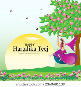 Vector illustration of Happy Hartalika Teej social media feed template