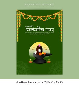 Vector illustration of Happy Hartalika Teej social media feed a4 template