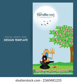 Vector illustration of Happy Hartalika Teej social media feed template