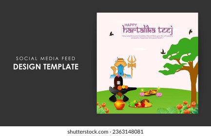 Vector illustration of Happy Hartalika Teej social media feed template