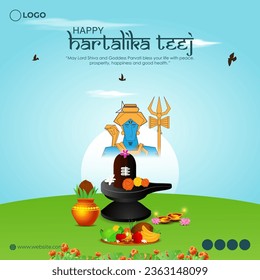 Vector illustration of Happy Hartalika Teej social media feed template