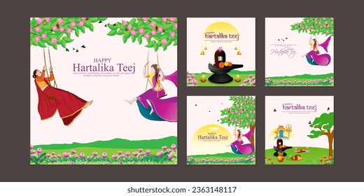 Vector illustration of Happy Hartalika Teej social media feed template