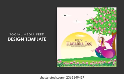 Vector illustration of Happy Hartalika Teej social media feed template