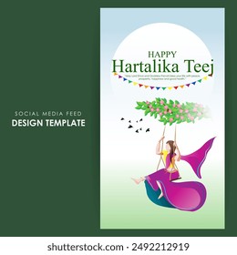 Vector illustration of Happy Hartalika Teej social media feed template