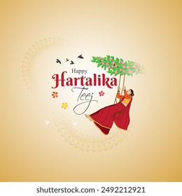 Vector illustration of Happy Hartalika Teej social media feed template