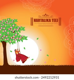 Vector illustration of Happy Hartalika Teej social media feed template