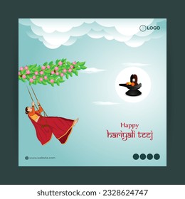 Vector illustration of Happy Haryali Teej social media story feed mockup template, written hindi text means hariyali teej