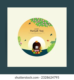 Vector illustration of Happy Haryali Teej social media story feed mockup template, written hindi text means hariyali teej