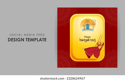 Vector illustration of Happy Haryali Teej social media story feed mockup template, written hindi text means hariyali teej