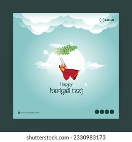 Vector illustration of Happy Haryali Teej social media story feed mockup template, written hindi text means hariyali teej