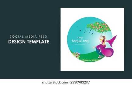 Vector illustration of Happy Haryali Teej social media story feed mockup template, written hindi text means hariyali teej