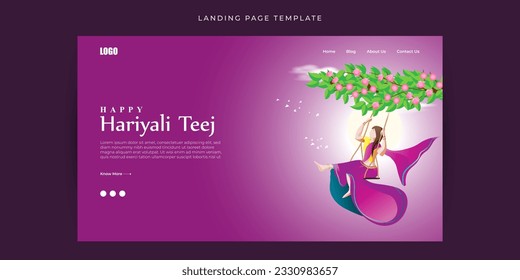 Vector illustration of Happy Haryali Teej Website landing page banner mockup Template