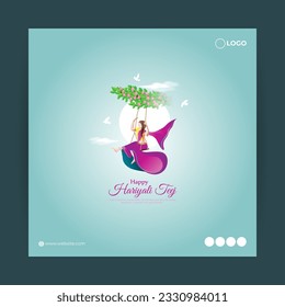 Vector illustration of Happy Haryali Teej social media story feed mockup template, written hindi text means hariyali teej