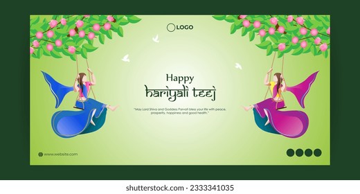 Vector illustration of Happy Haryali Teej social media story feed mockup template, written hindi text means hariyali teej