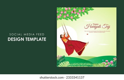 Vector illustration of Happy Haryali Teej social media story feed mockup template, written hindi text means hariyali teej