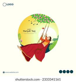 Vector illustration of Happy Haryali Teej social media story feed mockup template, written hindi text means hariyali teej