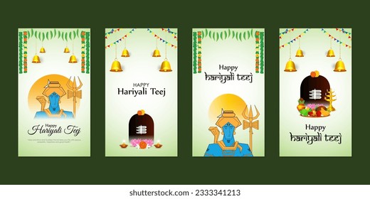 Vector illustration of Happy Haryali Teej social media story feed mockup template, written hindi text means hariyali teej