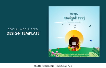 Vector illustration of Happy Haryali Teej social media story feed mockup template, written hindi text means hariyali teej